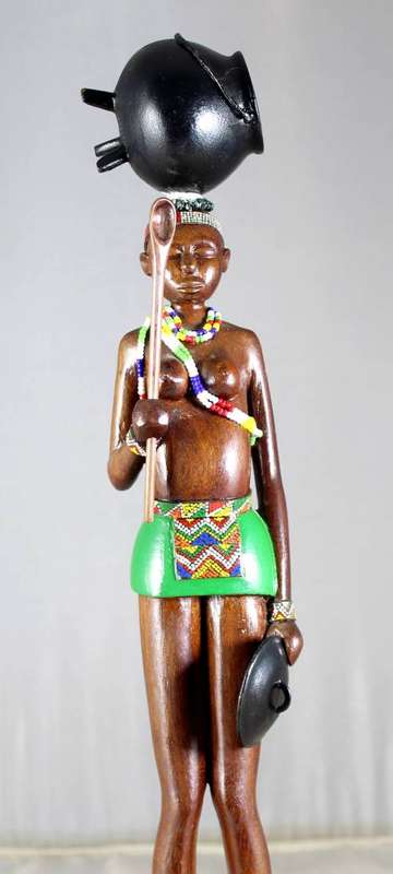 HR Mbhele Carving - Traditional Woman - Carrying Pot