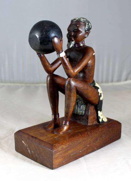 HR Mbhele Carving - Old Man Drinking From A Pot