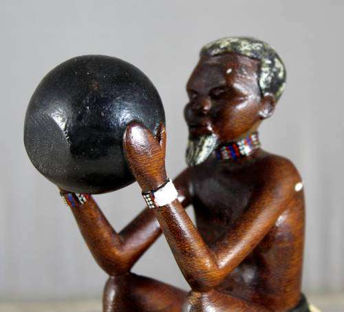 HR Mbhele Carving - Old Man Drinking From A Pot