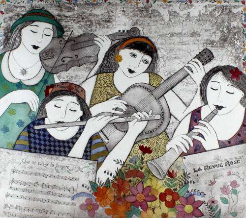 Anine Barnard - La Revue Rose - A beautiful limited edition etching! Bid now!