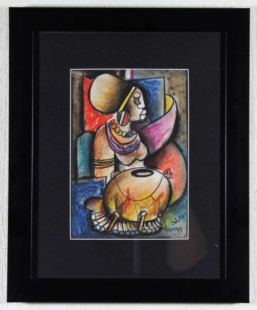 Peter Sibeko - Lady with pot - A little treasure! - Bid now!