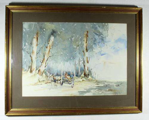 Johan Manefeldt - Donkey cart with Bluegum trees