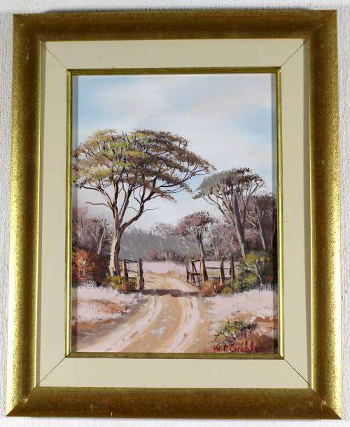 WP Grobler - Busveld with tree and gate - A beautiful treasure! - Low price! -  Bid now!!