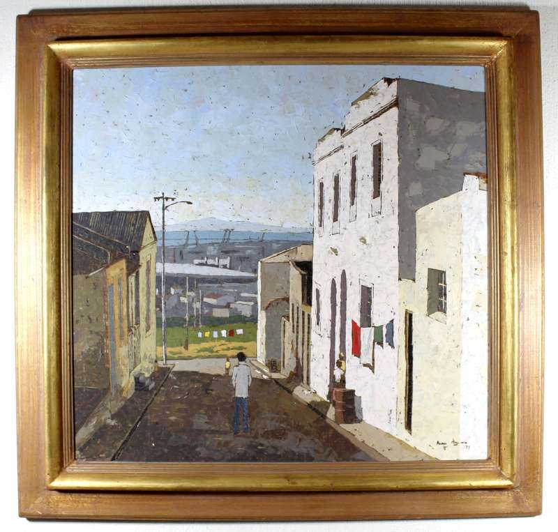 Alan Maling - Street scene looking over harbor