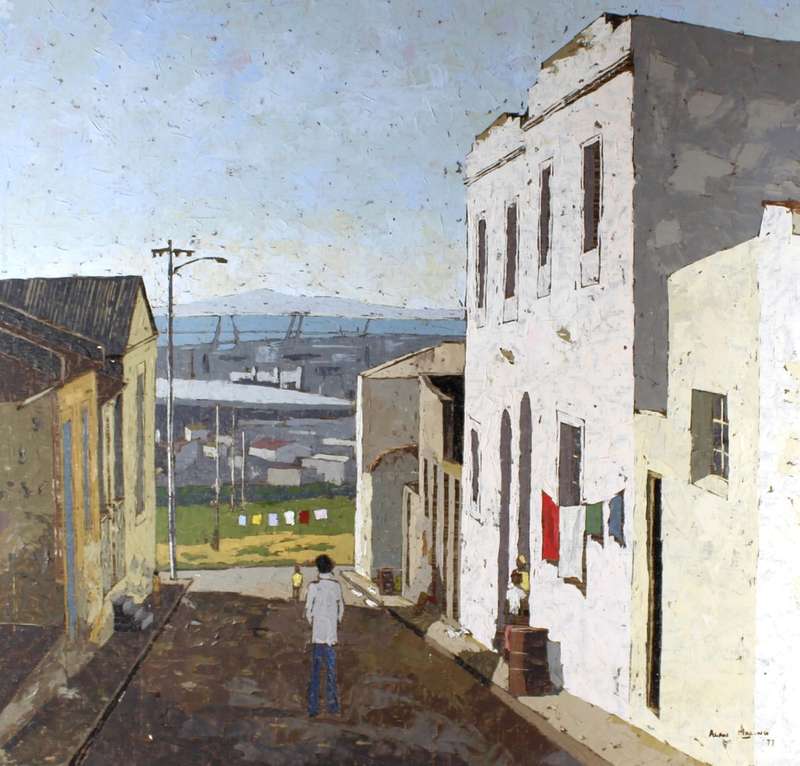 Alan Maling - Street scene looking over harbor