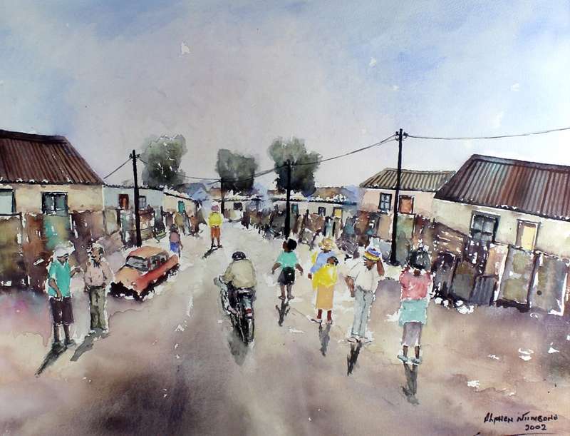 Alphen Ntimbane - Street scene with figures