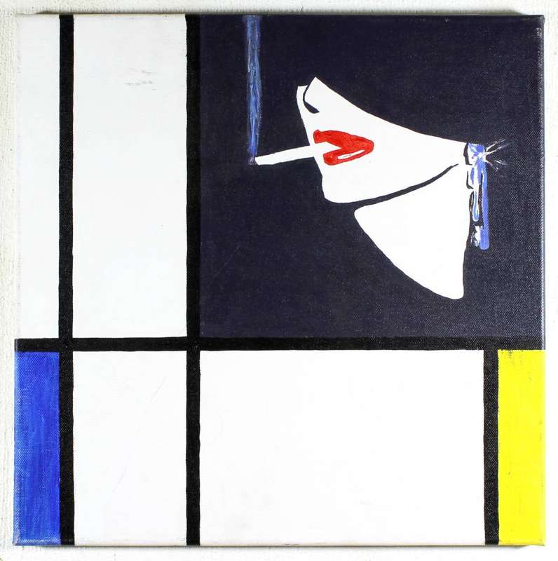 Unsigned oil painting - Lady smoking a cigarette