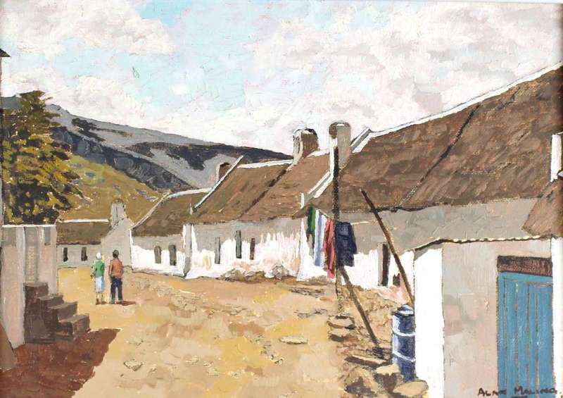 Alan Maling - Cape Dutch house with figures