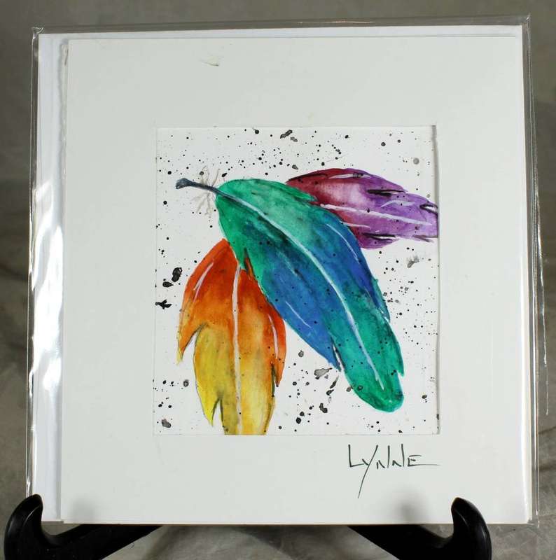 Lynne Jackson - Multi color feathers - Greeting card