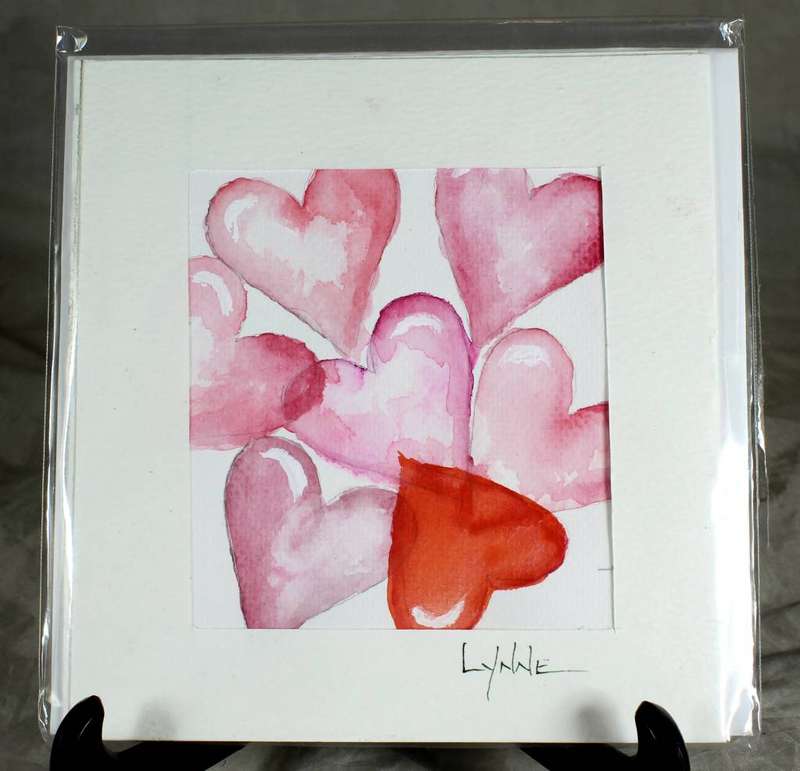 Lynne Jackson - Pink and red hearts - Watercolor greeting card