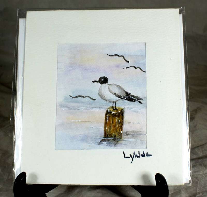 Lynne Jackson - Seagull on a stump - Watercolor greeting card