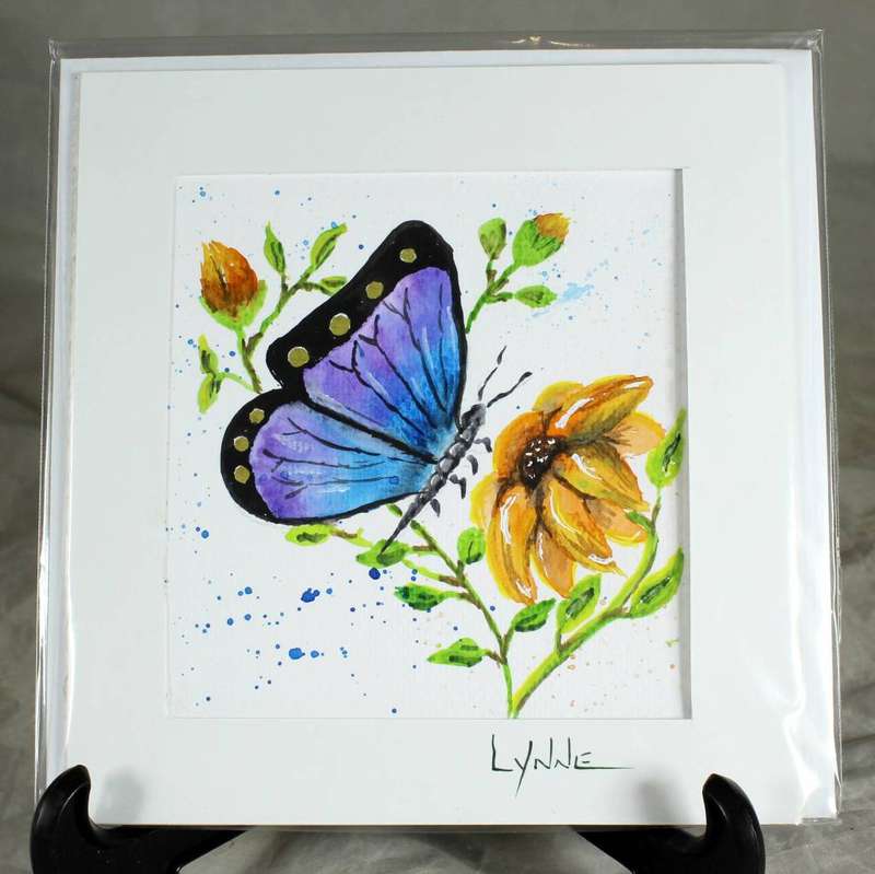 Lynne Jackson - Butterfly on flower - Watercolor greeting card