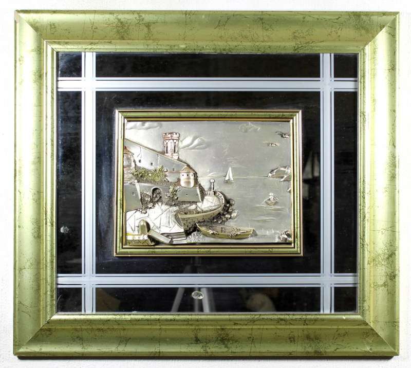 Bas-relief Artwork on a mirror - A 3D artwork - harbor scene