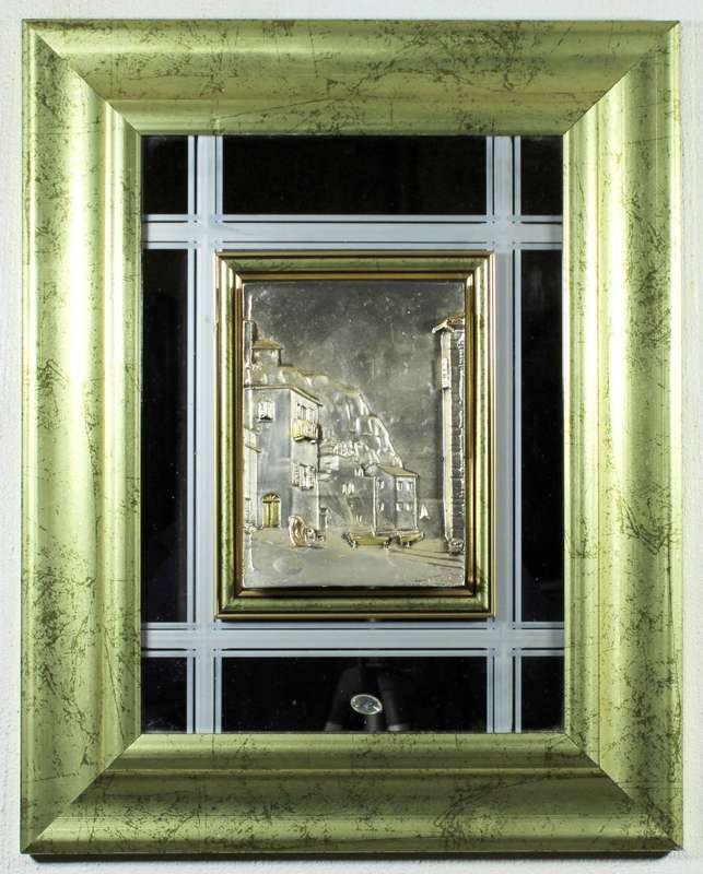 Bas-relief Artwork on a mirror - A 3D artwork - houses on the cliff