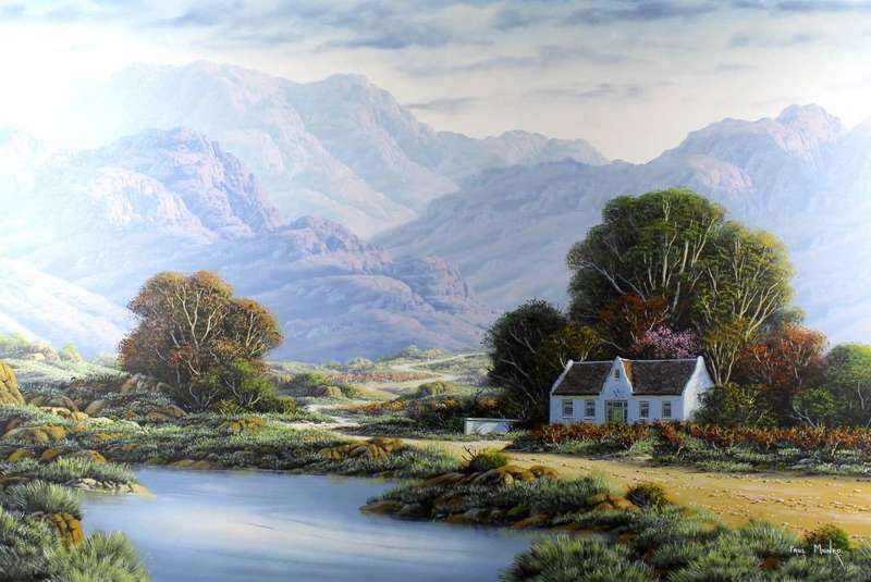 Paul Munro - Cape Farm Scene and mountains - Investment art!! Bid now!