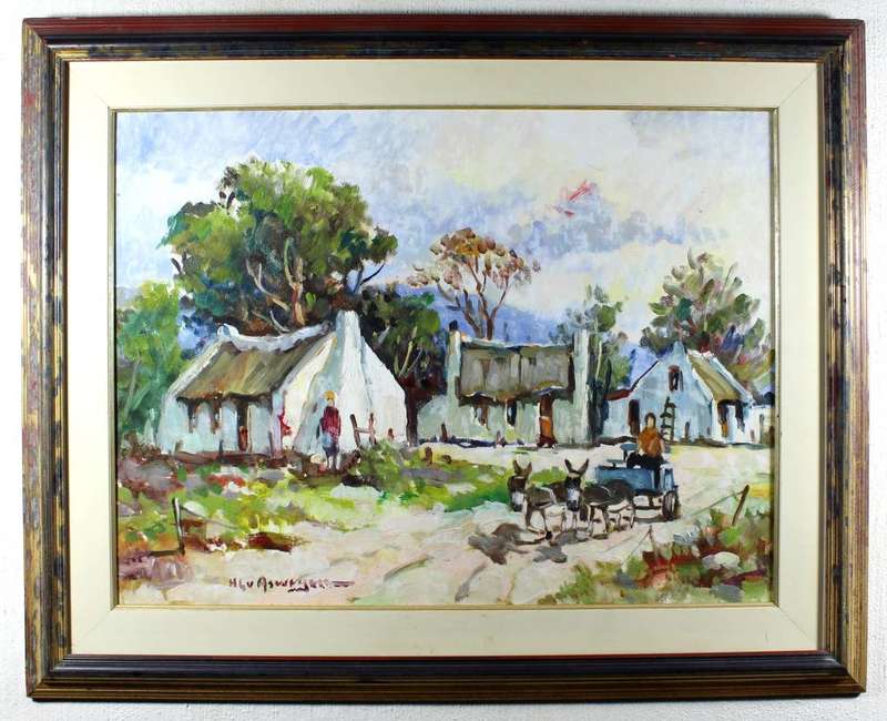 HG van Aswegen - Donkey cart with Cape Dutch houses