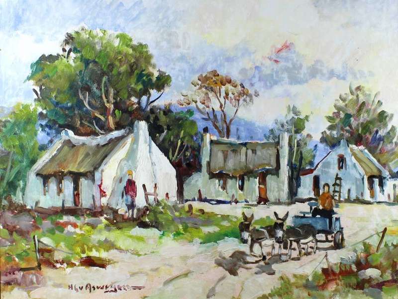 HG van Aswegen - Donkey cart with Cape Dutch houses
