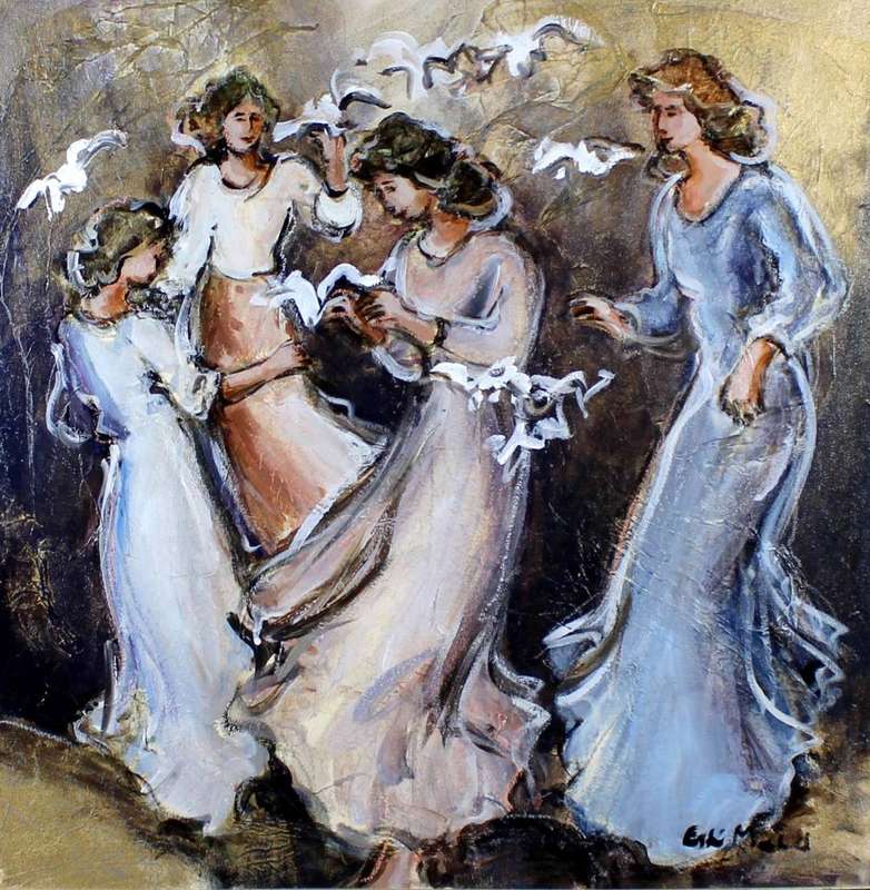 Este Mostert - Dancing woman with doves