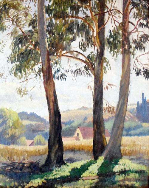 J Dickson - Trees in a landscape - A beautiful painting - Giveaway price, bid now!