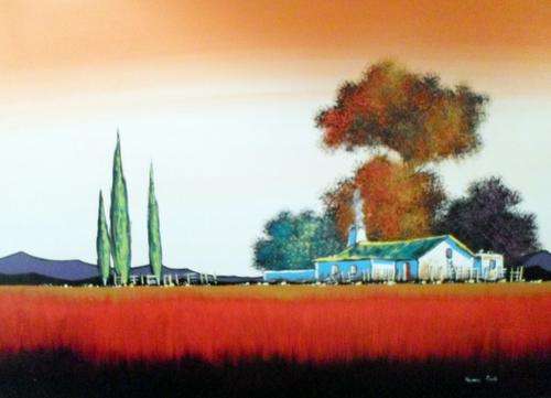 Theresa Cronje - Farm Landscape - STUNNING!! A true treasure.121cm x 80cm!!