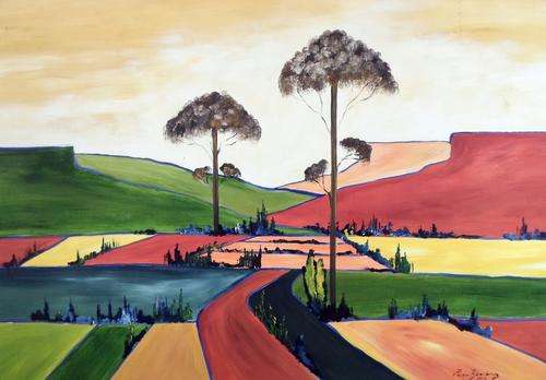 Paul van Rensburg - Abstract farm fields - A stunning piece of art!! Bid now!!