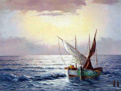 Giuseppe Catty - Sailboat at sunset - Stunning!! Bid now!!