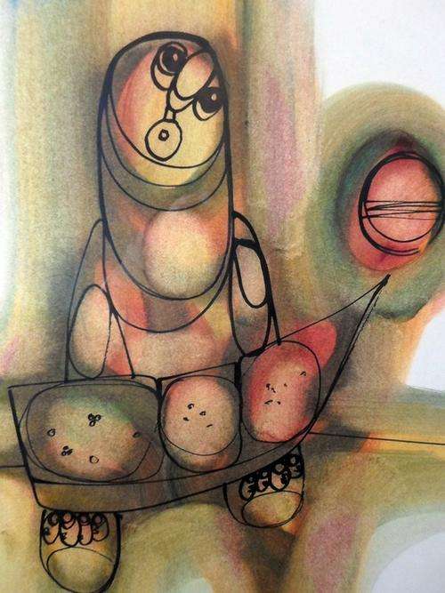 Hargreaves Ntukwana - Abstract man with food plate - Invest now!! A true beauty, bid now!!