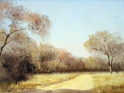 J Hacking - Dirt road passing a tall tree - A stunning painting!! Invest now!!
