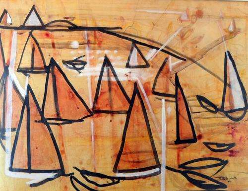 Adele White - Abstract boats - An amazing painting! Bid now!