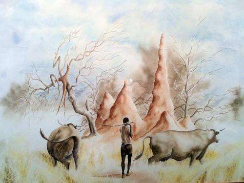 Paul Augustinus - Cattle and antheaps - A stunning painting!! Bid now!