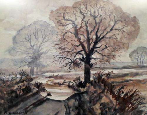 Fred Bauer - Tree in landscape - A stunning painting!! International ar.t Giveaway price, act now!!