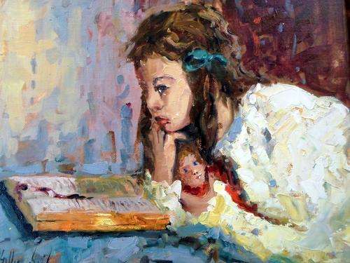 Phillip Britz - Girl reading - A stunning painting!! Low price, act fast and bid now!
