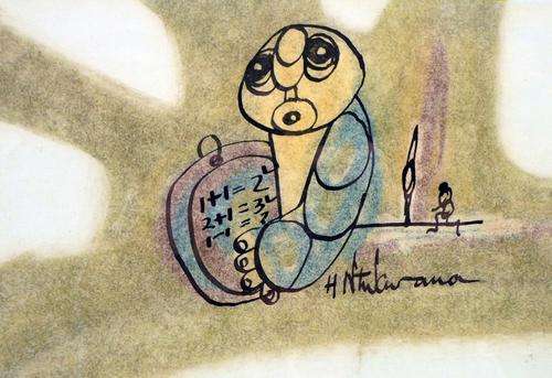 Hargreaves Ntukwana - Abstract man with calculator - Invest now!! A little treasure, bid now!!