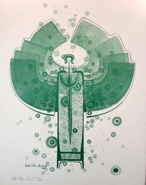 Bettie Cilliers-Barnard - Abstact Form Green - Stone Lithograph - A stunning piece! Bid now!