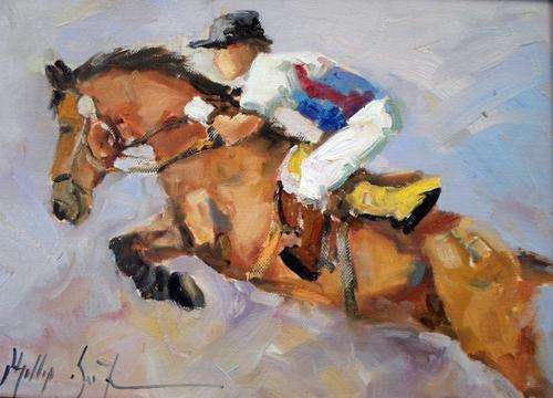 Phillip Britz - Horse jumping - A stunning painting!! Low price, act fast and bid now!