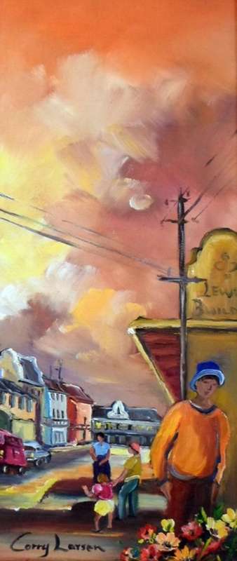 Corry Larsen - Street scene with flowers - A little treasure! Low price, act fast!!