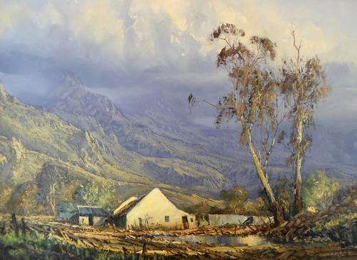 Gerrit Roon - Farm scene and mountains- 118cm x 74cm! Investment art at its finest! - Bid now!!