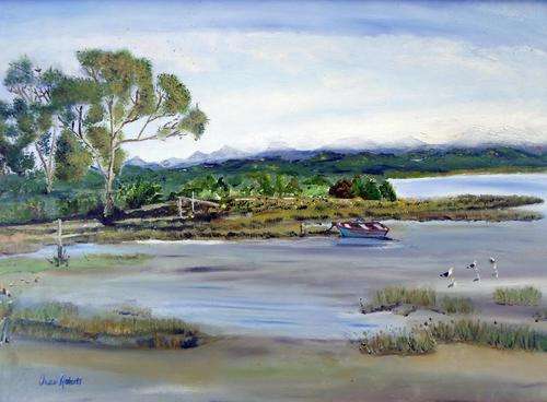 Owen Roberts - Lake scene - A beautiful painting! Bid now!