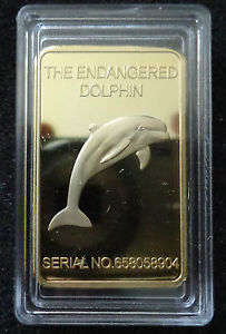 ENDANGERED AUSTRALIA DOLPHIN bar 24K gold plated bar 1 oz
