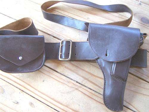 SAM BROWN P38 HOLSTER AND POUCH ON BELT,CIRCA 1981