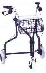 Powder coated 3 wheeler rollator/walker with hand brakes and basket.