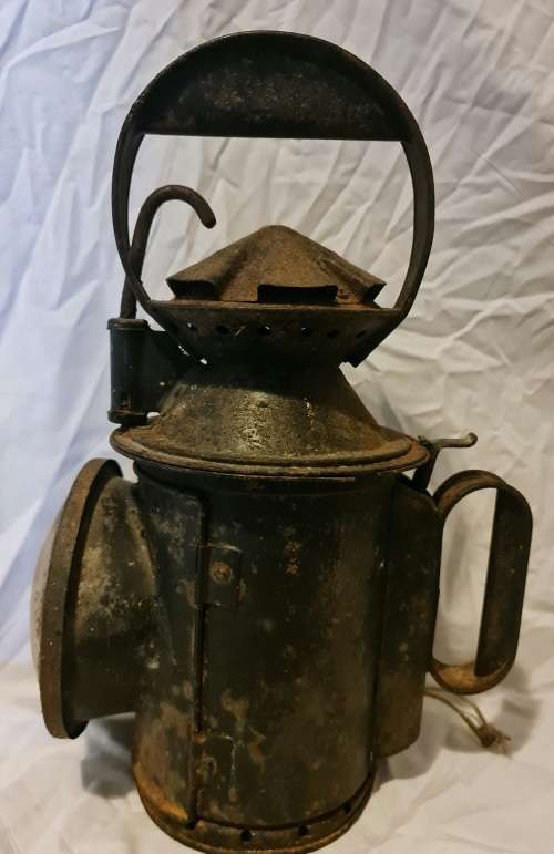 19th century Railway station guards lantern . Converted to electric lamp