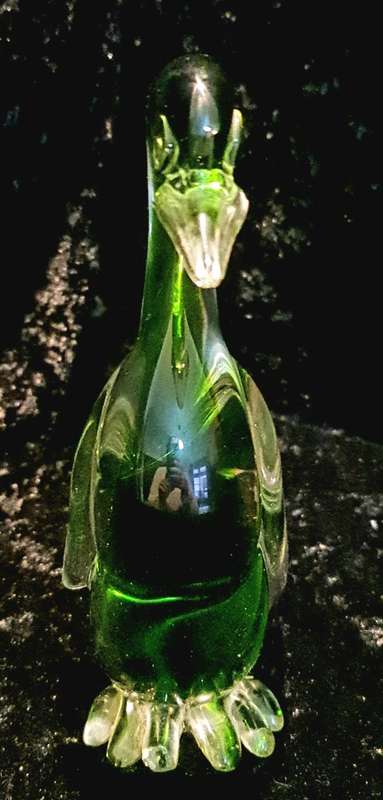 Heavy vintage green glass duck.