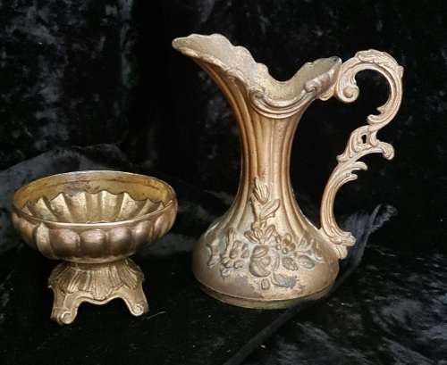 VINTAGE BRASS FLORAL PITCHER VASE MADE IN ITALY ORNATE SECRET STASH TRINKET BOX