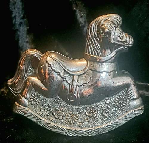 Vintage 1970s Silver Plated Rocking Horse Piggy Bank