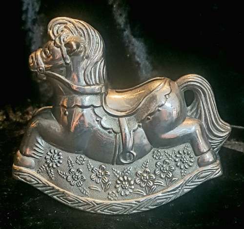 Vintage 1970s Silver Plated Rocking Horse Piggy Bank