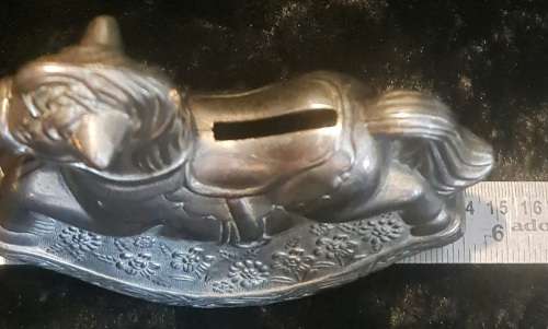 Vintage 1970s Silver Plated Rocking Horse Piggy Bank