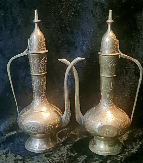 2 x Vintage Indian Brass Ewers