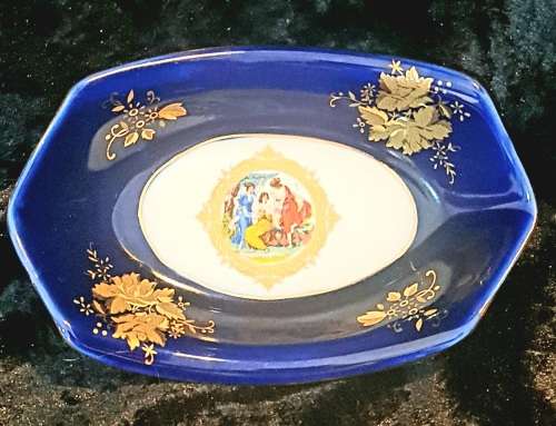 Vintage 1794 Thun Karlovarsky Porcelain Cobalt Blue and 24 carat Gold Trim, oblong dish