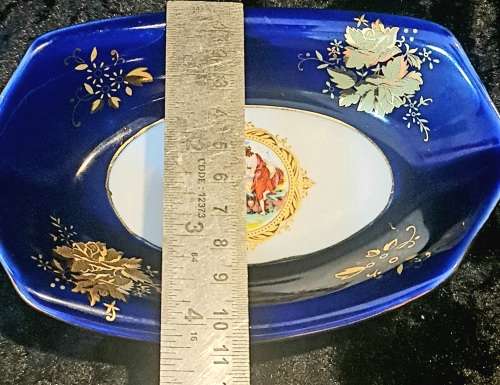 Vintage 1794 Thun Karlovarsky Porcelain Cobalt Blue and 24 carat Gold Trim, oblong dish